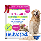 Native Pet Advanced Care hip joint powder blends into meals for steady joint support.