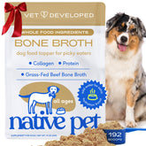 Native Pet bone broth powder jar closeup showing simple ingredients for picky eaters
