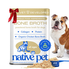 Native Pet bone broth powder scoop for quick meal toppers and easy serving.