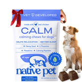 Native Pet Calming Chews melatonin action: dog relaxing at home.