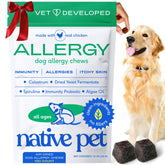 Native Pet Dog Allergy Chews bottle with real chicken for itch relief and seasonal support