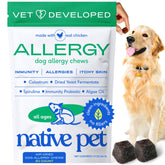 Native Pet Dog Allergy Chews packaging showcases natural ingredients for seasonal relief