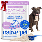 Native Pet goat milk powder bottle for convenient daily hydration and energy for pets.