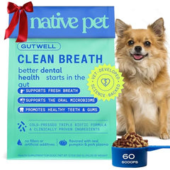 Native Pet GutWell Clean Breath tub with scoops for fresher dog breath
