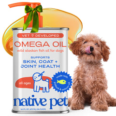 Native Pet Omega 3 fish oil bottle pump enables easy daily dosing for dogs and cats.