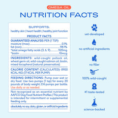 Native Pet Omega 3 wild Alaskan salmon oil emphasizes wild-caught origin and quality.