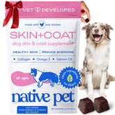 Native Pet Omega Skin & Coat Chews bottle—promotes a healthy fur shine.