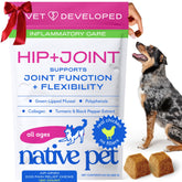 Native Pet Pain Relief for Dogs bottle shows 120 chews for joint support