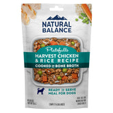 Natural Balance Platefulls homestyle chicken rice bone broth pouch shown as a complete meal