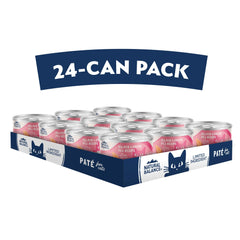 Natural Balance Salmon Green Pea Pate cans on display for easy selection.