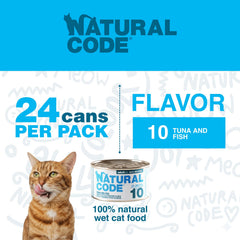 Natural Code 3oz can of tuna in broth illustrates simple additive-free topper option.