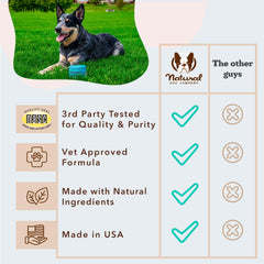 Natural Dog Company 25-in-1 ingredients closeup highlights omega and zinc for coat nourishment