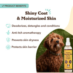 Atomizador Natural Dog Company mostrando aplicación suave en el pelaje