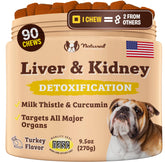 Natural Dog Company liver-kidney supplement bottle supports organ health.