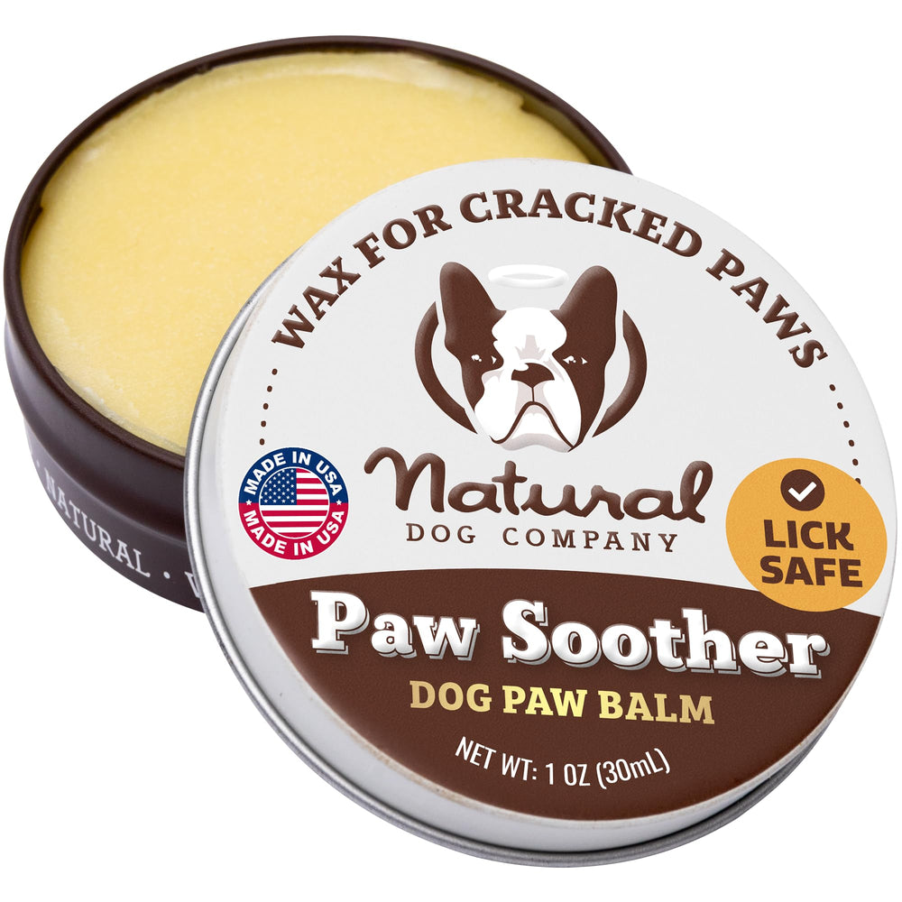 Natural Dog Company Paw Soother tin – front view, ready to soothe dry paw pads.