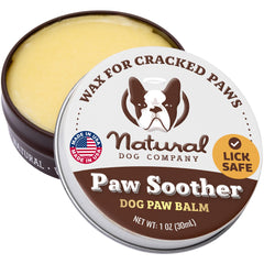 Natural Dog Company Paw Soother tin – front view, ready to soothe dry paw pads.