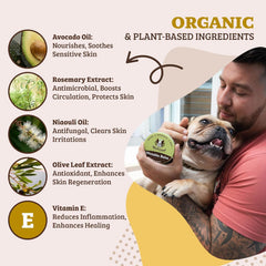 Natural Dog Company vegan ingredients like mango butter and rice bran oil for healthy skin.