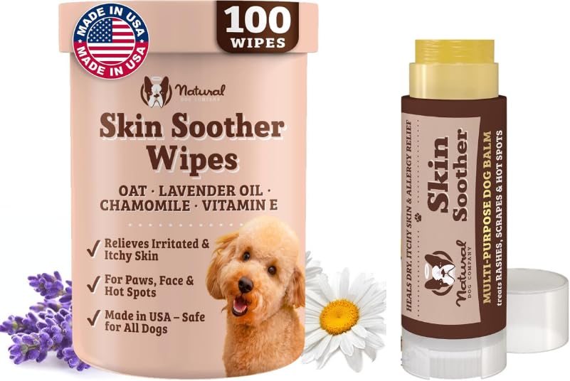 Natural Dog Company Skin Soother Bundle wipes pack aids dry skin relief.