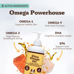 Natural Dog Company Ultra Omega Oil pour into dog bowl for skin and coat support.