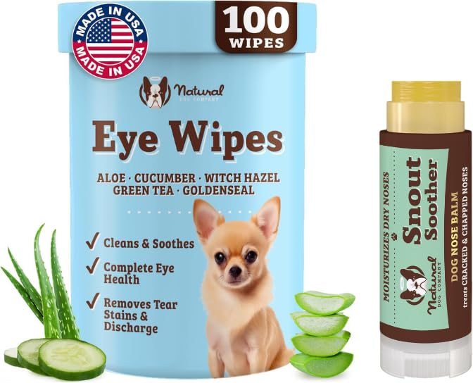 Natural Dog Company eye wipes and snout balm travel bundle for tear stain care and dry nose relief