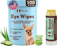 Natural Dog Company eye wipes and snout balm travel bundle for tear stain care and dry nose relief