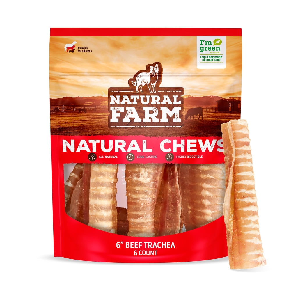 Natural Farm Beef Trachea box front shows premium odor-free dog chew
