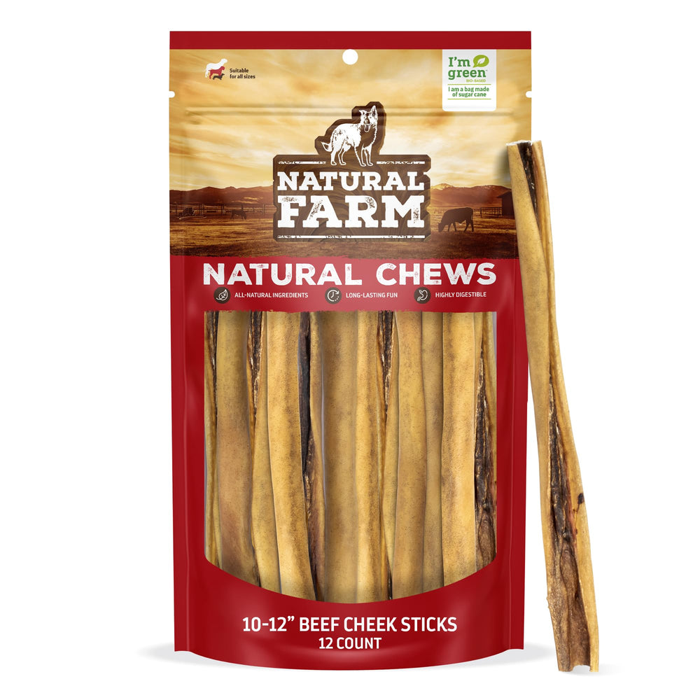 Natural Farm Bully Cheek Stick pack-12 shows a long-lasting dog chew option
