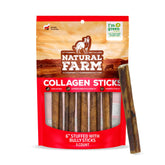 Natural Farm stuffed collagen sticks 6inch 5-pack offer a long-lasting chew with protein and collagen benefits.