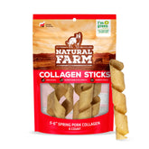 Natural Farm Curly Pork Collagen Sticks pack shot showing six-pack of odor-free chews