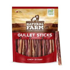 Natural Farm gullet sticks 6-inch pack for dogs; grain-free, tasty rewards.
