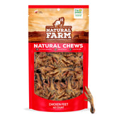 Natural Farm nail-free chicken feet bag showing ready-to-serve dog treats.