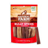 Natural Farm Odor-Free Bully Sticks 2-4 inches 8oz package for extended chews and training rewards.