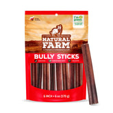Natural Farm odor-free bully sticks 6in bag shows weight-based packaging for long-lasting chew