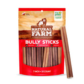 Natural Farm Odor Free Bully Sticks 7 inch pack close-up, premium beef chews for dogs' dental health