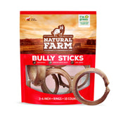 Natural Farm Odor Free Bully Sticks Ring bag closeup highlighting resealable packaging for easy storage.