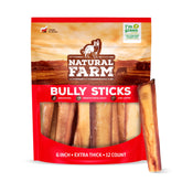 Natural Farm Odor Free Jumbo Bully Sticks 6-inch front view for longer-lasting chews.