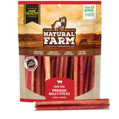 Natural Farm Odor-Free Select Bully Sticks 6-inch pack, ideal for reward training and long-lasting chews.