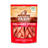 Natural Farm Odor-Free Super Braided Collagen Dog Chews packaging front, 5-pack for longer chew time.
