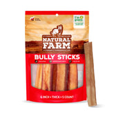 Natural Farm Odor-Free Thick Bully Sticks 6-inch 5-pack on shelf for long-lasting chews