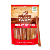 Natural Farm Odor-Free Thin Bully Sticks 6inch 10-pack—odor-free chew for medium chewers.