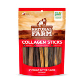 Natural Farm peanut butter collagen stick pack shown for dogs, long-lasting chew.