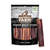 Natural Farm Power Bully Sticks 6in 5-pack front view for long-lasting dog chews.