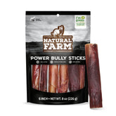 Natural Farm Power Bully Sticks 6in pack, a long-lasting chew for medium dogs.