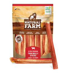 Natural Farm thin bully sticks 6 inch 25 pack close-up for small dogs' enrichment.