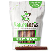 Nature Gnaws Large Bully Sticks 5-6 inch pack closeup, a long-lasting beef chew for big dogs.