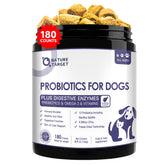 Nature Target Probiotics for Dogs jar shows 6B CFU formula for gut support.
