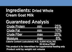 Nature's Diet goat milk ingredients-label: human-grade nutrition you can trust
