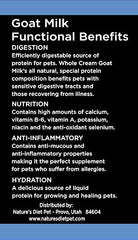 Nature's Diet goat milk water-mix: reconstituted milk for a hypoallergenic treat
