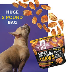 Nature's Diet Sweet Potato Chews XL bag back label close-up reveals simple ingredients