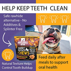 Nature's Diet Sweet Potato Chews XL long chew sticks in action for dogs
